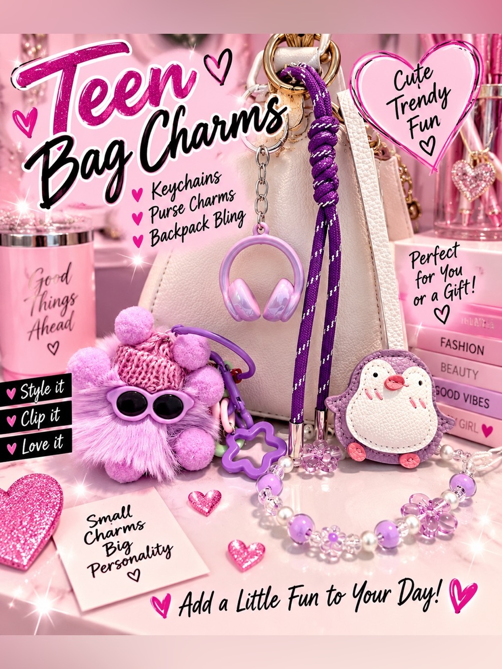 Teen favorite bag charm keychain bundle